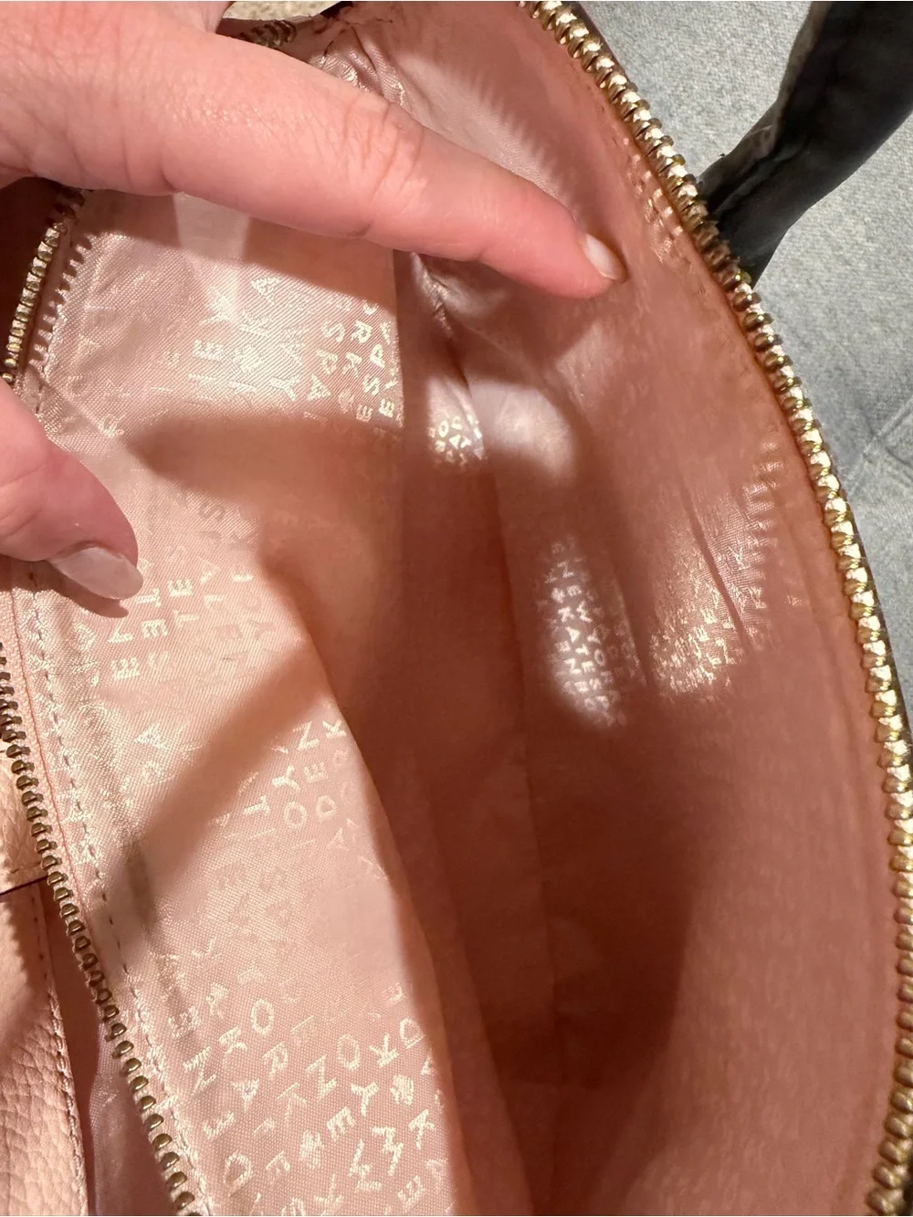 kate spade Pink Pebbled Leather Satchel with Black Trim and Handles